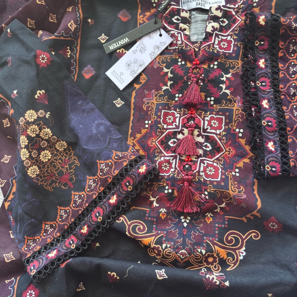 Embroidered Bohemian Top with Tassels Pakistani suit